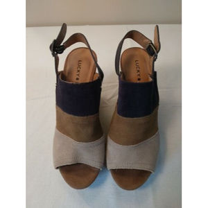 6.5 Women's Lucky Brand Frescala Brown Suede Open Toe Platform Wedge Shoes